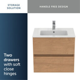 Ideal Standard Eurovit+ 600mm Wall Mounted Vanity Unit With 2 Drawers In Natural Oak - thumbnail 8