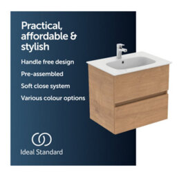 Ideal Standard Eurovit+ 600mm Wall Mounted Vanity Unit With 2 Drawers In Natural Oak - thumbnail 5