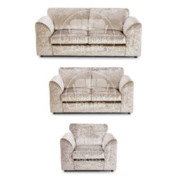 Furnishings For Less UK Crystal Crushed Velvet 3 Piece Sofa Set - 3 2 1  Mink - Full Back - thumbnail 1