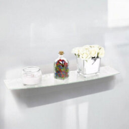 Urbn-Living Urbnliving 60Cm Width White Design Large Bowed Floating Glass Wall Shelves Damask Floral Design With Clip Supports