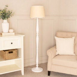 Valuelights Victoria White Wood Floor Lamp With Linen Scallop White Trim Tapered Shade & Bulb - thumbnail 4