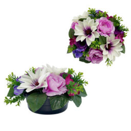 Premium Artificial Grave Flowers - 24Cm Lilac Dahlia With Camellia & Anemone Weighted Pot - thumbnail 3