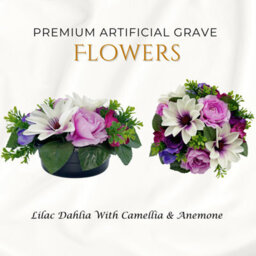 Premium Artificial Grave Flowers - 24Cm Lilac Dahlia With Camellia & Anemone Weighted Pot - thumbnail 4