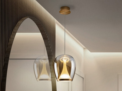 Luminosa Lighting Luminosa Suspiro 25Cm Dome Pendant Ceiling Light Gold, Amber Led 3000K - Uk Stock - image 1