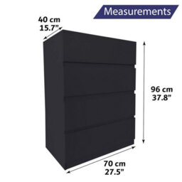 Home Treats 4 Chest Of Drawer Black Deep Chest Of Wooden Drawers - thumbnail 3