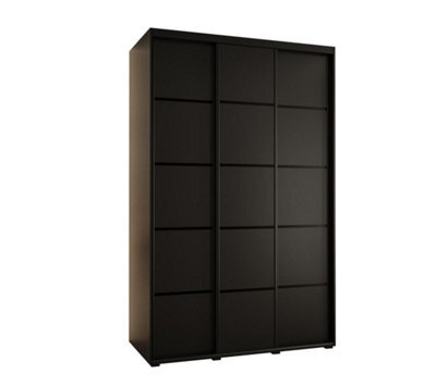 Arte Cannes Iv Stylish Black Sliding Door Wardrobe 1500mm H2050mm D600mm With Black Steel Handles And Decorative Strips - image 1