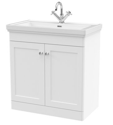Balterley Swynnerton Traditional Bathroom Floor Standing 2-Door Vanity Unit & Fireclay Basin, Satin White, 800mm - image 1