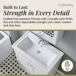 Balterley Swynnerton Traditional Bathroom Floor Standing 2-Door Vanity Unit & Fireclay Basin, Satin White, 800mm - thumbnail 4
