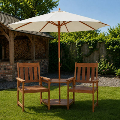 Samuel Alexander Rydal 2 Seater Wooden Love Seat & 2.7M Cream Parasol Set - image 1