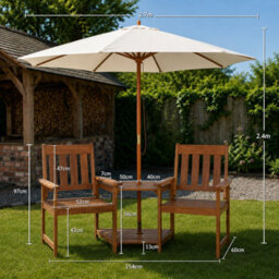 Samuel Alexander Rydal 2 Seater Wooden Love Seat & 2.7M Cream Parasol Set - thumbnail 2