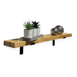 MKGT Oak Wall Shelf  Wall-Mounted, Rustic Kitchen Wooden Board With Down Brackets (140 Cm Long)