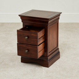 The Furniture Market French Hardwood 2 Drawer Slim Bedside Cabinet French Style Design Rich Mahogany Stained Finish Compact Size For Small Bedrooms - thumbnail 4