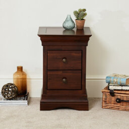 The Furniture Market French Hardwood 2 Drawer Slim Bedside Cabinet French Style Design Rich Mahogany Stained Finish Compact Size For Small Bedrooms - thumbnail 3
