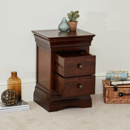 The Furniture Market French Hardwood 2 Drawer Slim Bedside Cabinet French Style Design Rich Mahogany Stained Finish Compact Size For Small Bedrooms - thumbnail 2