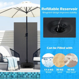 Costway 45 Cm Fillable Umbrella Base 40 Kg Heavy-Duty Patio Umbrella Stand-Black - thumbnail 3