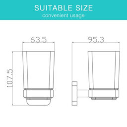 Jassferry Wall Mounted Toothbrush Tumbler Holder Single Frosted Black Glass Square Cup - thumbnail 2