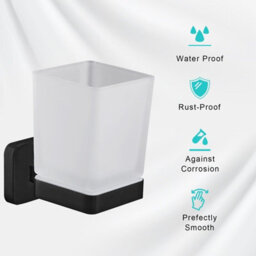 Jassferry Wall Mounted Toothbrush Tumbler Holder Single Frosted Black Glass Square Cup - thumbnail 5