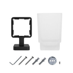 Jassferry Wall Mounted Toothbrush Tumbler Holder Single Frosted Black Glass Square Cup - thumbnail 4