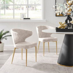 Cream Velvet Dining Chair With Quilting Design Gold Legs Set Of 2 - thumbnail 2