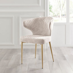 Cream Velvet Dining Chair With Quilting Design Gold Legs Set Of 2 - thumbnail 3