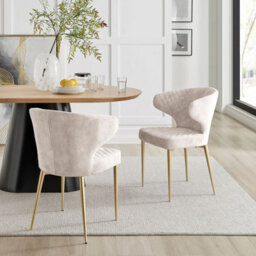 Cream Velvet Dining Chair With Quilting Design Gold Legs Set Of 2 - thumbnail 1