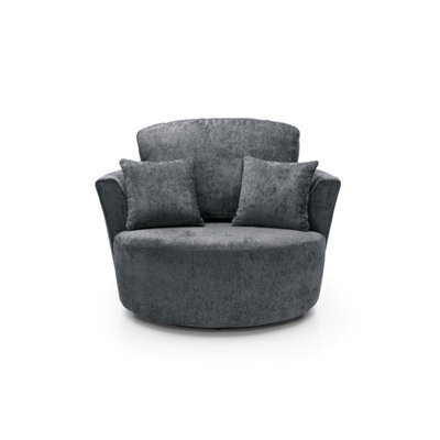 Abakus Direct Harriet Crushed Chenille Swivel Chair In Dark Grey - image 1