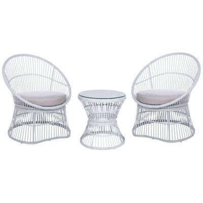 Beliani Bistro Set With Cushions Mesyna Pe Rattan White - image 1
