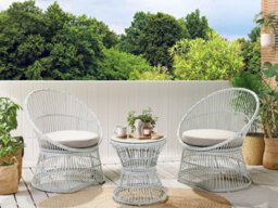 Beliani Bistro Set With Cushions Mesyna Pe Rattan White - thumbnail 2