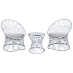 Beliani Bistro Set With Cushions Mesyna Pe Rattan White - thumbnail 1
