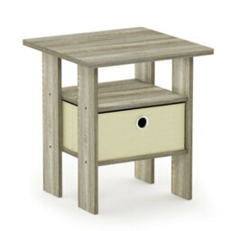 Walplus Furinno Andrey End Table Nightstand With Bin Drawer, Sonoma Oak/ivory - thumbnail 3