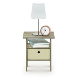 Walplus Furinno Andrey End Table Nightstand With Bin Drawer, Sonoma Oak/ivory - thumbnail 2