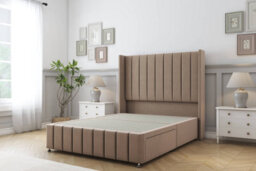"Sloomy Melbourne Mink Plush Divan Bed Base No Drawers - 54"" Wingback Headboard & 12"" Footboard 4'6 Double" - thumbnail 1