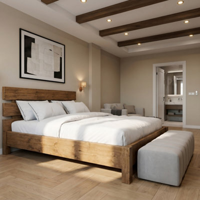 Orvix Super King Bed Frame 30Cm High / Chunky Solid Rustic Pine Bed With Headboard - image 1