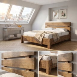 Orvix Super King Bed Frame 30Cm High  / Chunky Solid Rustic Pine Bed With Headboard - thumbnail 2