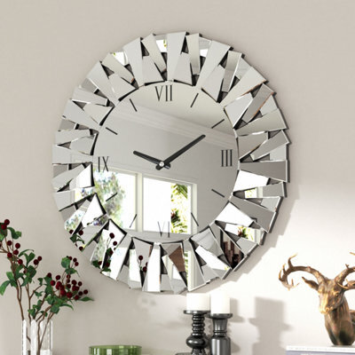 Aesome 80Cm Large Sunburst Mirrored Wall Clock Silent Big Decorative Mirror Wall Clocks - image 1