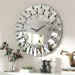 Aesome 80Cm Large Sunburst Mirrored Wall Clock Silent Big Decorative Mirror Wall Clocks - thumbnail 6