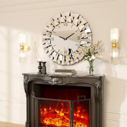 Aesome 80Cm Large Sunburst Mirrored Wall Clock Silent Big Decorative Mirror Wall Clocks - thumbnail 8