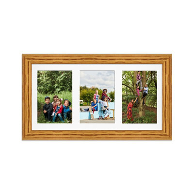 AK Frames 40X20Cm Oak Classic Multi Photo Frame With White Mount - Holds 3 Apertures (3X) 6X4 Photos - image 1