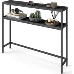 2-Tier Console Table For Hallway, Slim Sofa Table With Open Shelves, Charcoal Grey And Ink Black - thumbnail 6