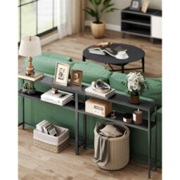 2-Tier Console Table For Hallway, Slim Sofa Table With Open Shelves, Charcoal Grey And Ink Black - thumbnail 5