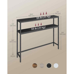 2-Tier Console Table For Hallway, Slim Sofa Table With Open Shelves, Charcoal Grey And Ink Black - thumbnail 2