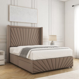 Bsspoke Nola Divan Bed In Mink Plush Velvet With 54Inch Headboard & Footboard & Mattress No Drawers In 3Ft 4Ft 4Ft6 5Ft 6Ft - thumbnail 2