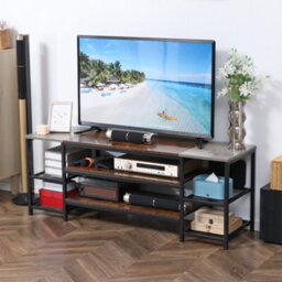 Homcom Tv Unit Cabinet For Tvs Up To 60 Inches With Shelves Brown And Grey