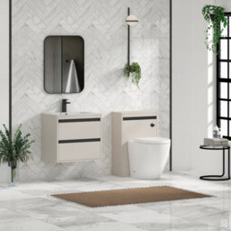 Royal Bathrooms Orion 600mm Warm Taupe 2 Drawer Wall Hung Bathroom Vanity Unit With Carrara White Basin & Black Accent Trim - thumbnail 3