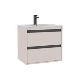 Royal Bathrooms Orion 600mm Warm Taupe 2 Drawer Wall Hung Bathroom Vanity Unit With Carrara White Basin & Black Accent Trim - thumbnail 7