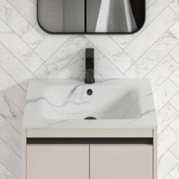 Royal Bathrooms Orion 600mm Warm Taupe 2 Drawer Wall Hung Bathroom Vanity Unit With Carrara White Basin & Black Accent Trim - thumbnail 5