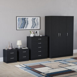 Lassic Vida Designs Riano 4 Piece Bedroom Set (2 Drawer Bedside Chest, 5 Drawer Chest, 3 Door Wardrobe), Black - thumbnail 6