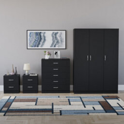 Lassic Vida Designs Riano 4 Piece Bedroom Set (2 Drawer Bedside Chest, 5 Drawer Chest, 3 Door Wardrobe), Black - thumbnail 7