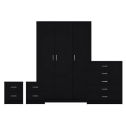 Lassic Vida Designs Riano 4 Piece Bedroom Set (2 Drawer Bedside Chest, 5 Drawer Chest, 3 Door Wardrobe), Black - thumbnail 8
