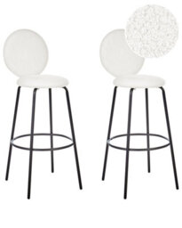 Wyld And Coco Boucle Bar Stools Set Of 2 White Armless With Matt Black Steel Legs - 1070mm Height - thumbnail 3